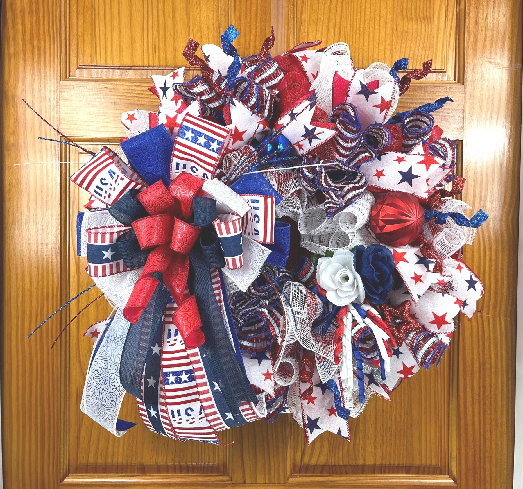 Patriotic 4th of July Wreath | Stars & Stripes Door Decor by Bouge Creations, view 7