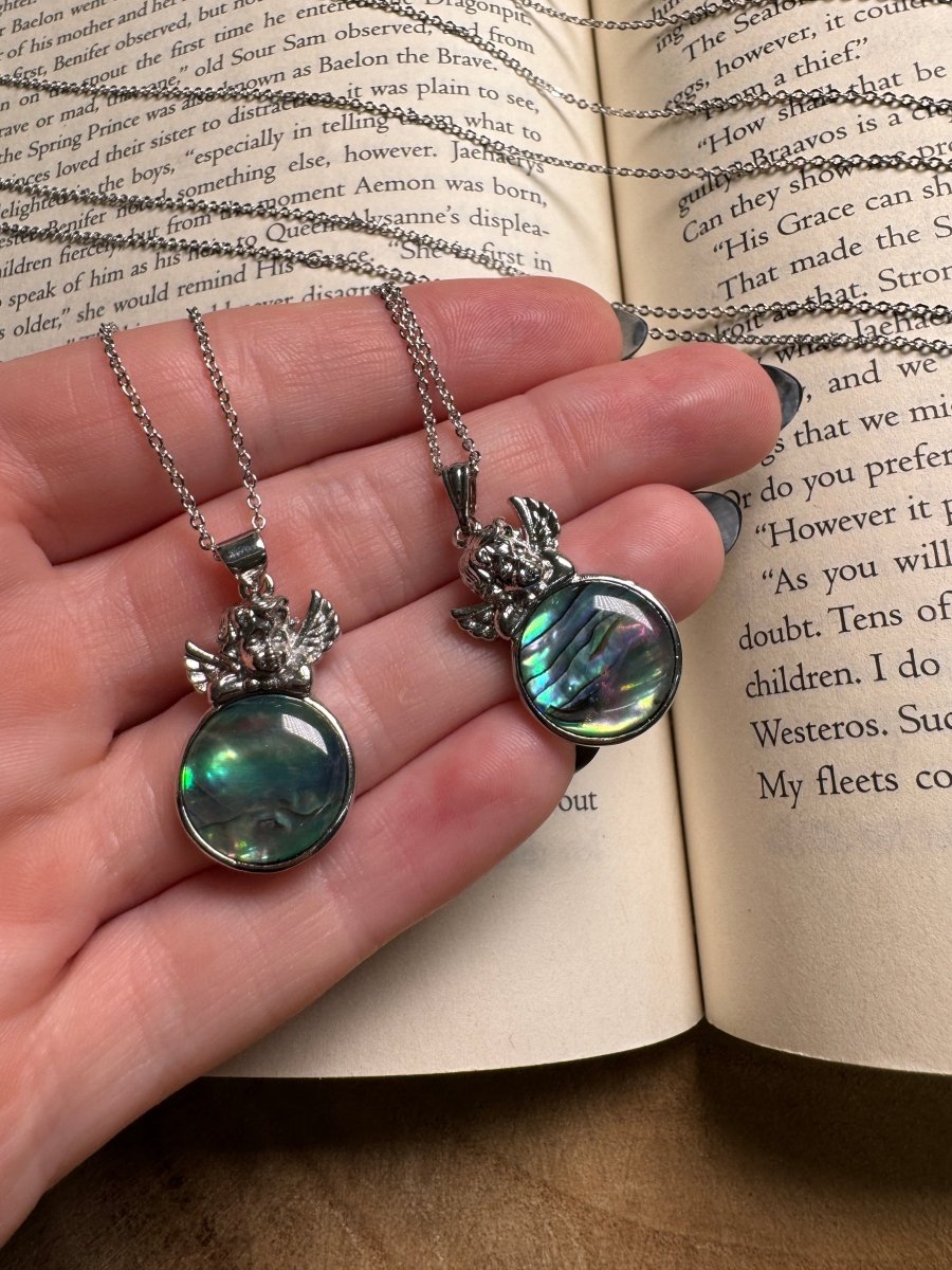 Abalone Shell Cherub Necklace Adjustable detail view by Copper Ashes
