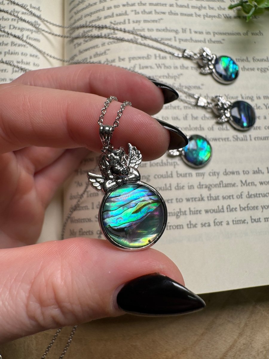 Abalone Shell Cherub Necklace Adjustable detail view by Copper Ashes