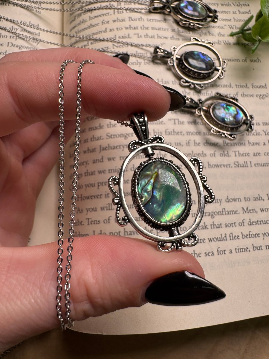 Abalone Shell Fidget Spinner Necklace Adjustable detail view by Copper Ashes