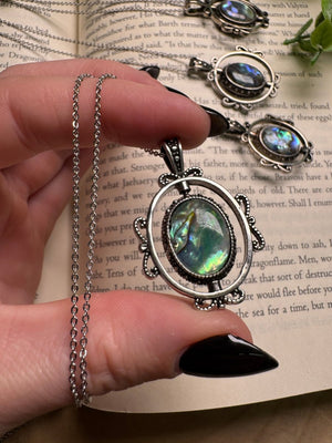 Abalone Shell Fidget Spinner Necklace Adjustable detail view by Copper Ashes