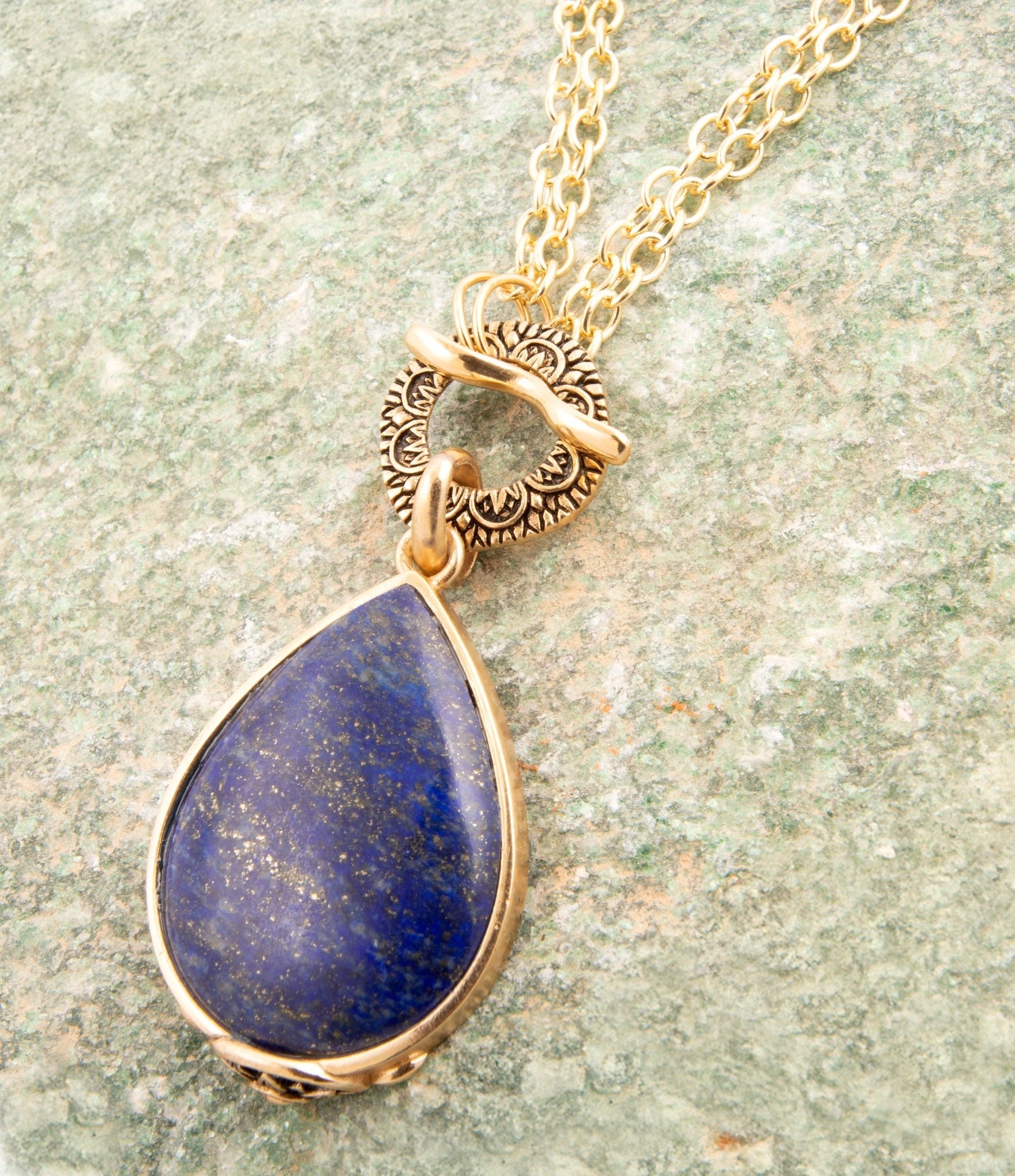Abby Blue Lapis Golden Pendant Necklace detail view by Barse Jewelry