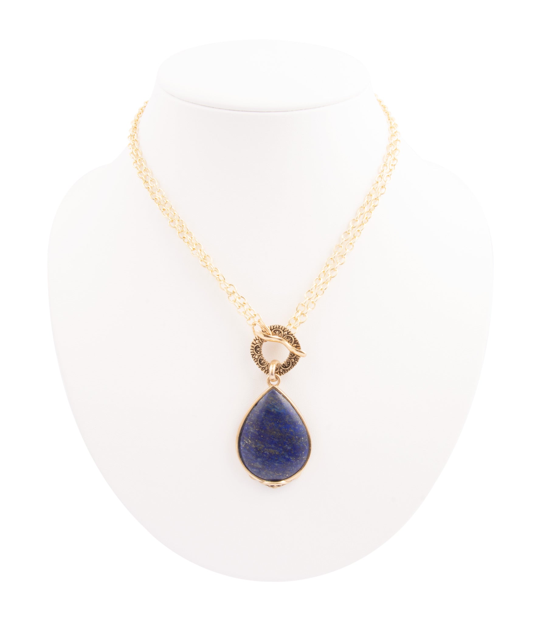 Abby Blue Lapis Golden Pendant Necklace detail view by Barse Jewelry