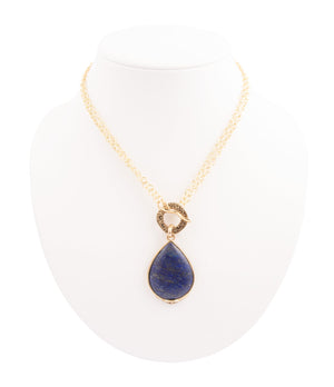 Abby Blue Lapis Golden Pendant Necklace detail view by Barse Jewelry