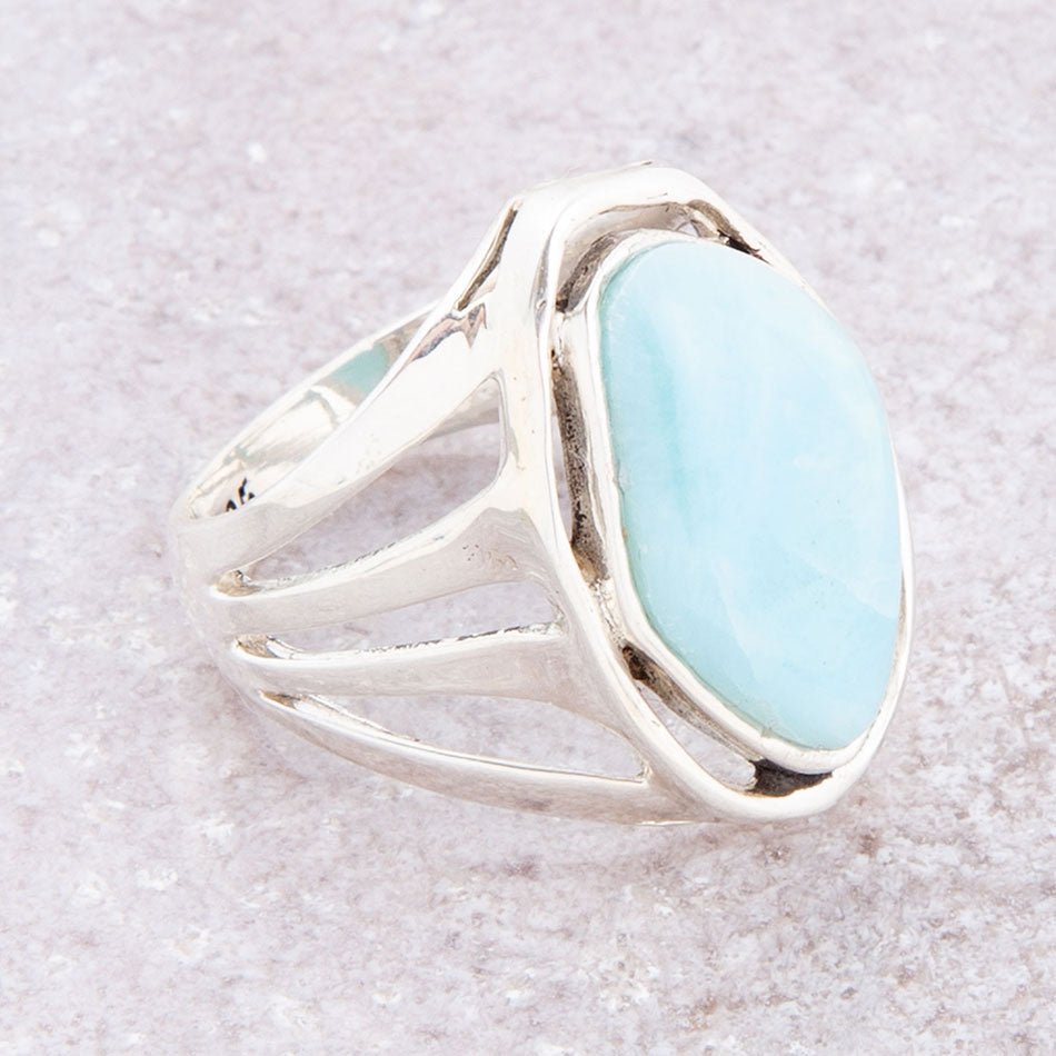 Abstract Blue Larimar and Sterling Silver Statement Ring detail view by Barse Jewelry
