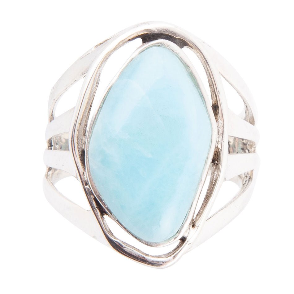 Abstract Blue Larimar and Sterling Silver Statement Ring detail view by Barse Jewelry