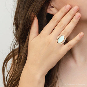 Abstract Green Chrysoprase and Golden Ring detail view by Barse Jewelry