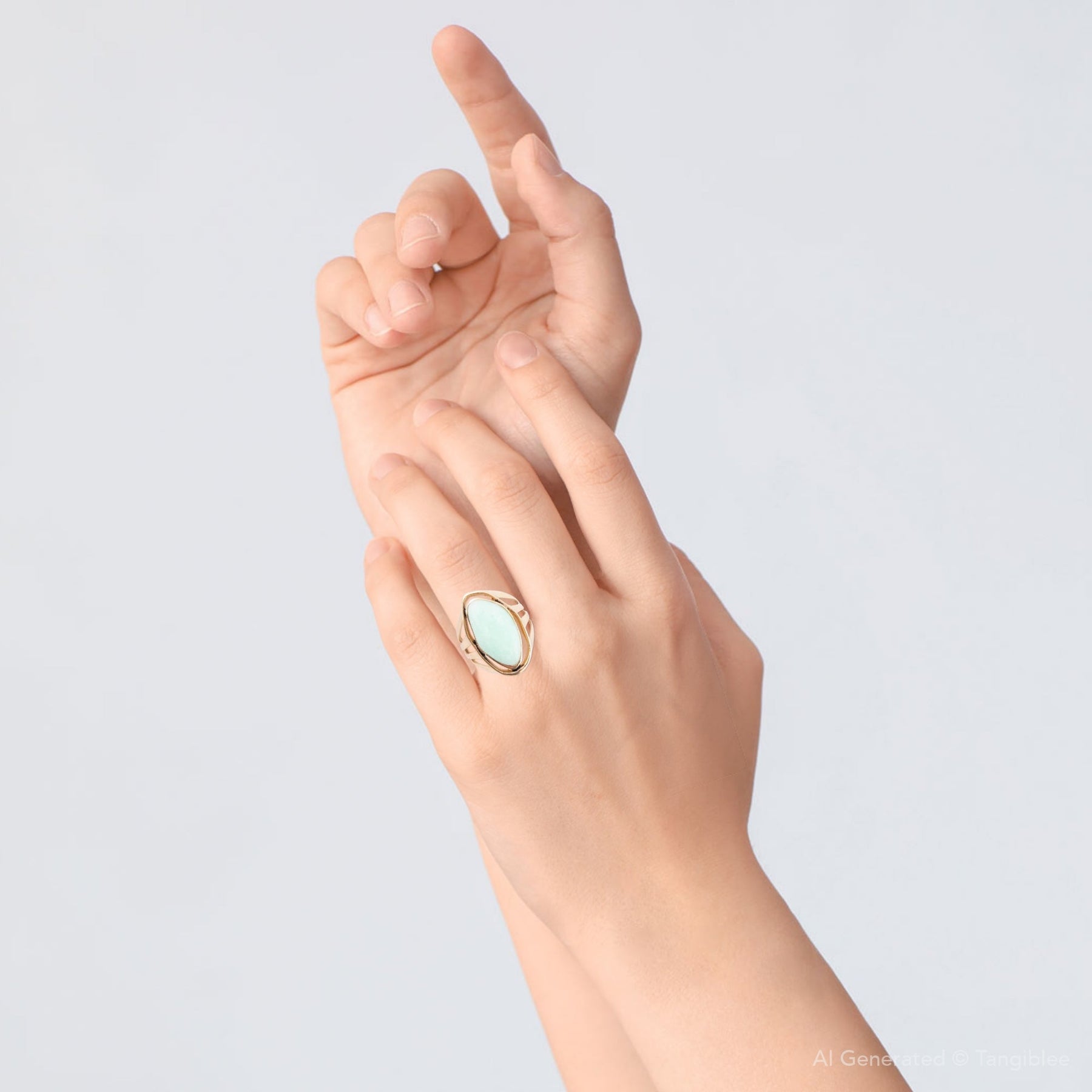 Abstract Green Chrysoprase and Golden Ring detail view by Barse Jewelry