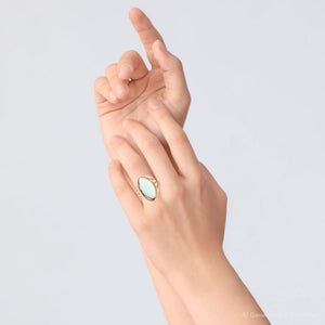 Abstract Green Chrysoprase and Golden Ring detail view by Barse Jewelry