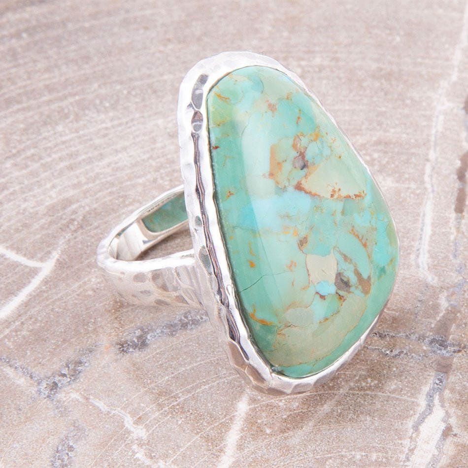 Abstract Blue Turquoise and Sterling Silver Ring detail view by Barse Jewelry