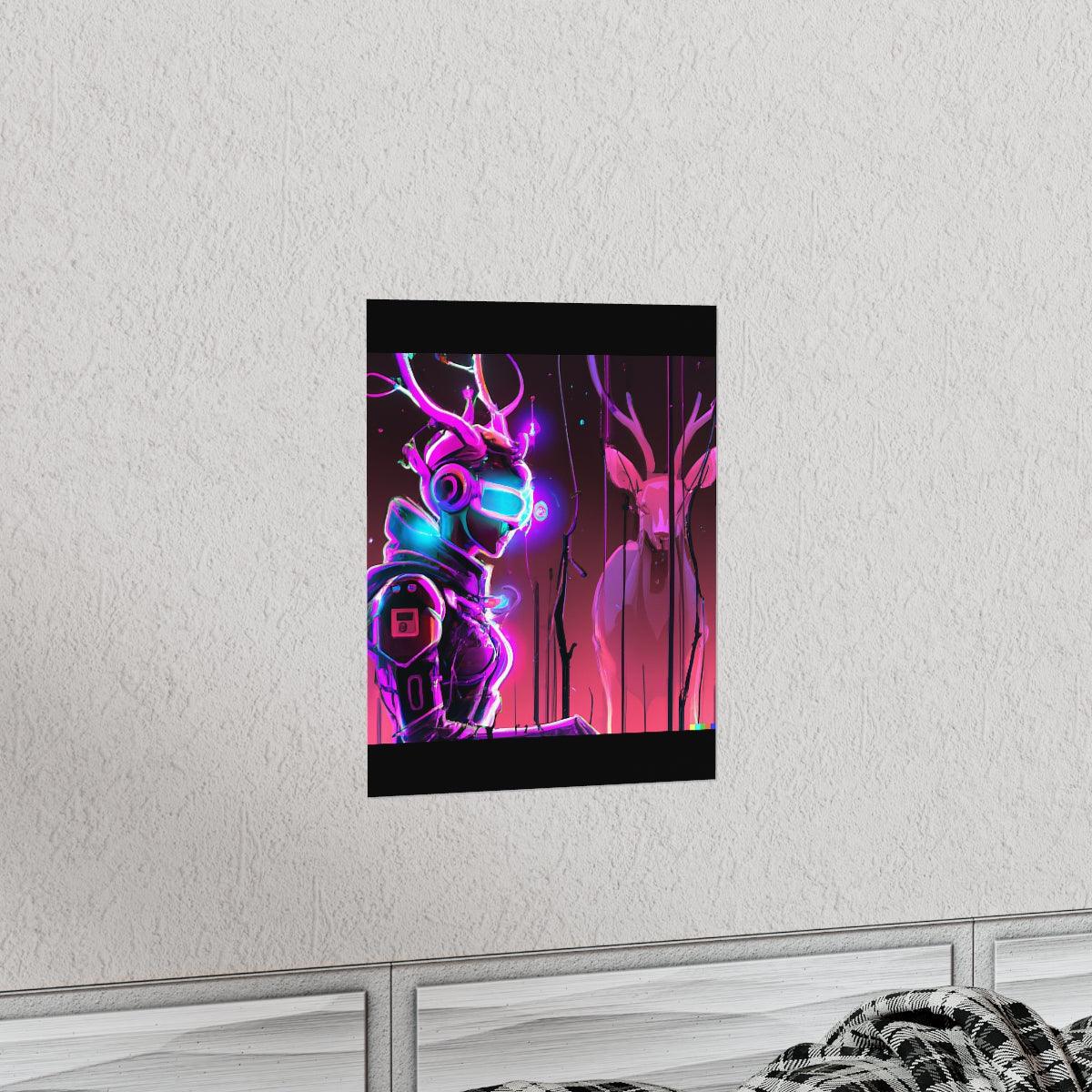 futuristic woman and deer Posters