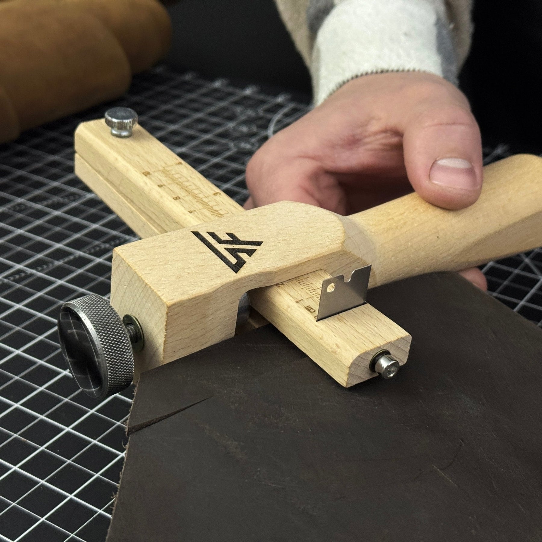 Adjustable Leather Strap & Belt Cutter detail view by Sharky Forged Steel Tools