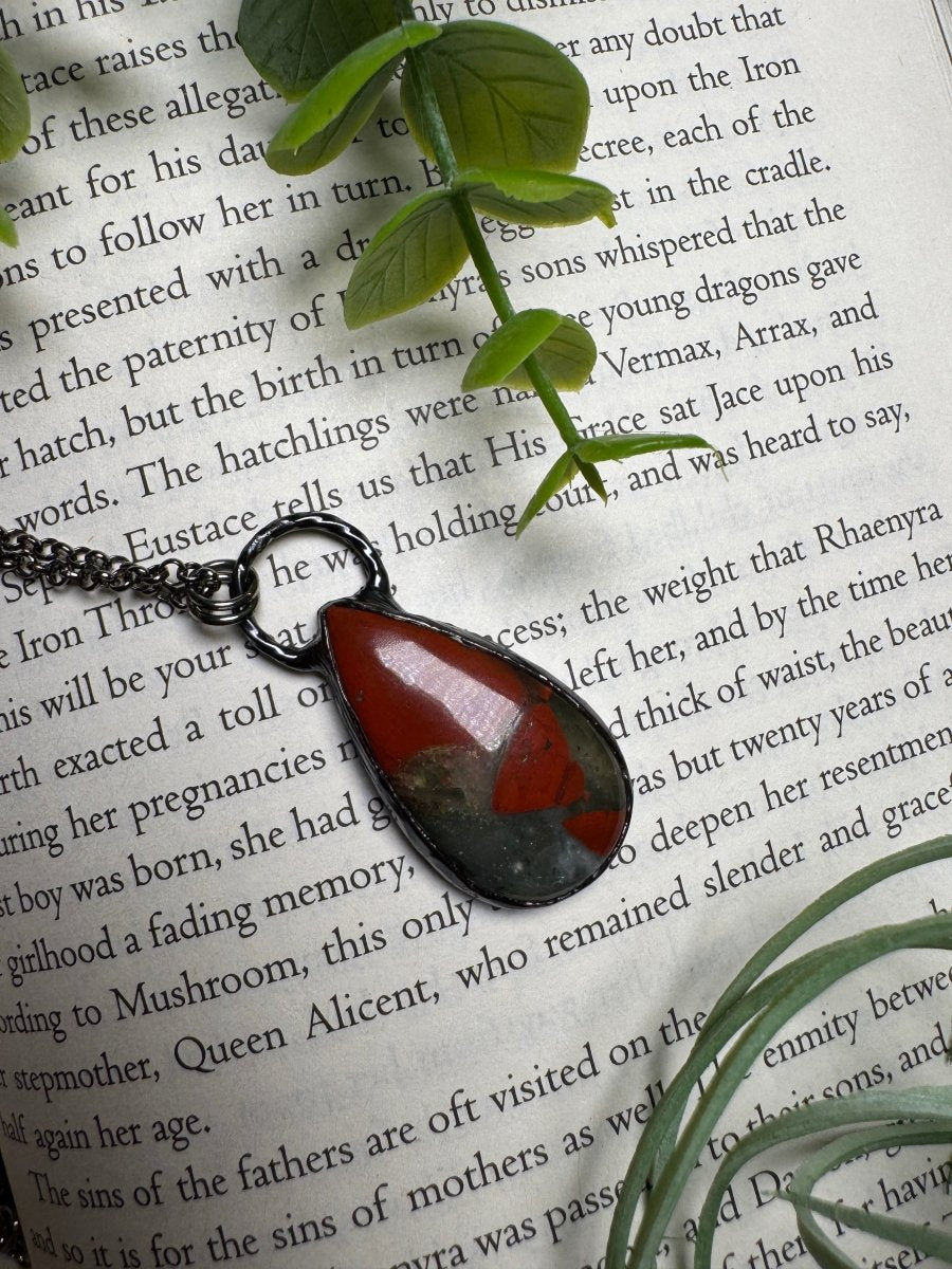 African Bloodstone Necklace detail view by Copper Ashes