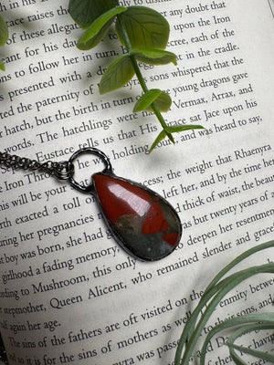 African Bloodstone Necklace detail view by Copper Ashes