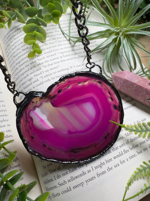 Agate Slice Statement Necklace detail view by Copper Ashes
