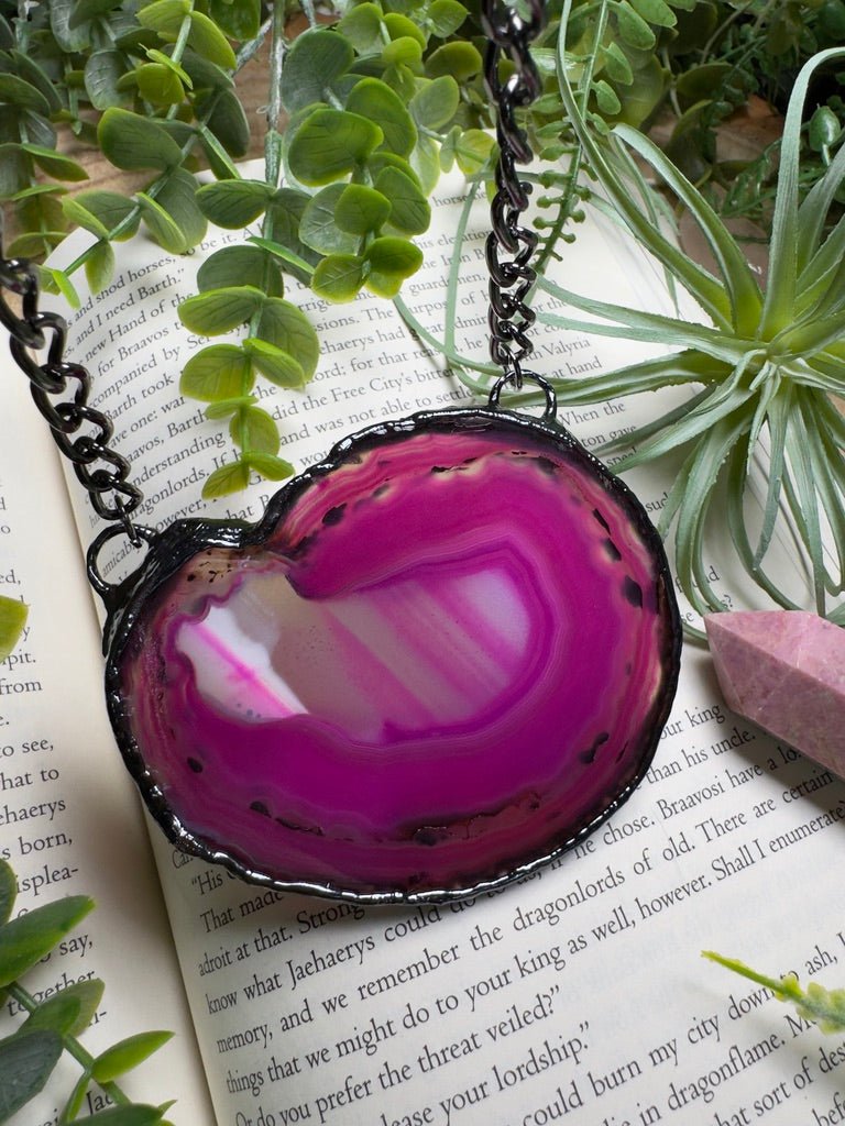 Agate Slice Statement Necklace detail view by Copper Ashes