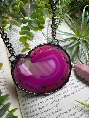 Agate Slice Statement Necklace detail view by Copper Ashes