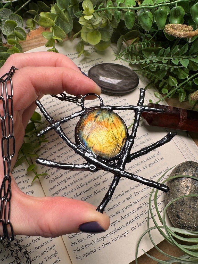 Agatha- Labradorite and Stick Necklace detail view by Copper Ashes