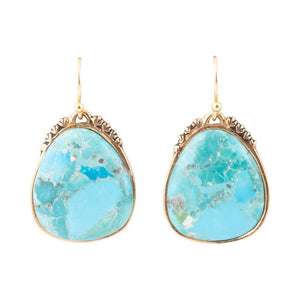 Agave Genuine Blue Turquoise and Golden Drop Earrings by Barse Jewelry