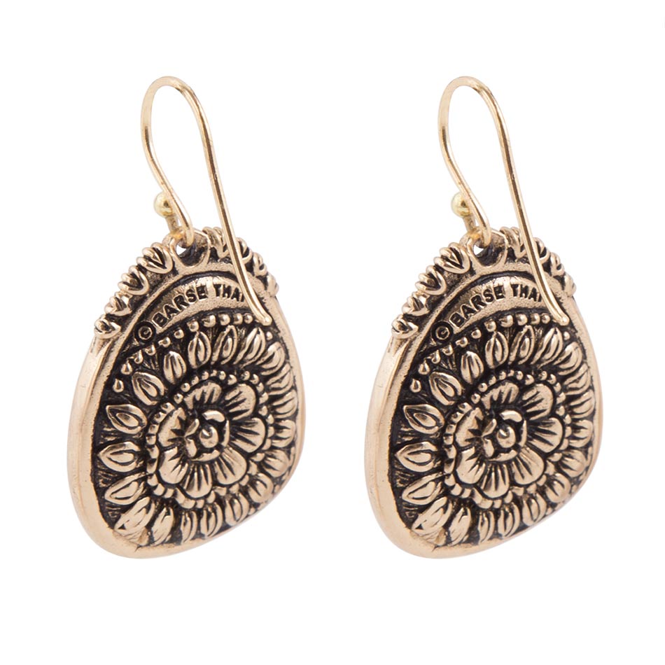Agave Genuine Blue Turquoise and Golden Drop Earrings detail view by Barse Jewelry