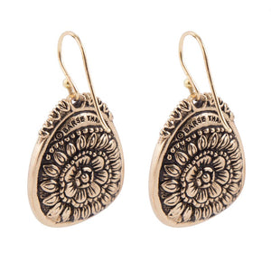 Agave Genuine Blue Turquoise and Golden Drop Earrings detail view by Barse Jewelry