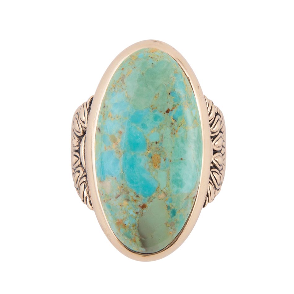 Agave Genuine Blue Turquoise Golden Ring detail view by Barse Jewelry