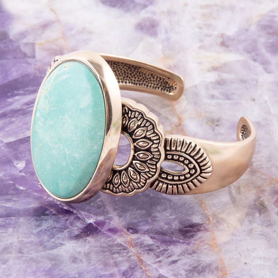 Agave Turquoise and Bronze Statement Cuff Bracelet detail view by Barse Jewelry