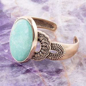 Agave Turquoise and Bronze Statement Cuff Bracelet detail view by Barse Jewelry