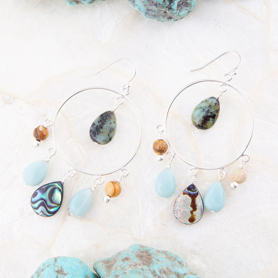 Ajo Abalone Sterling Silver Circle Earrings detail view by Barse Jewelry