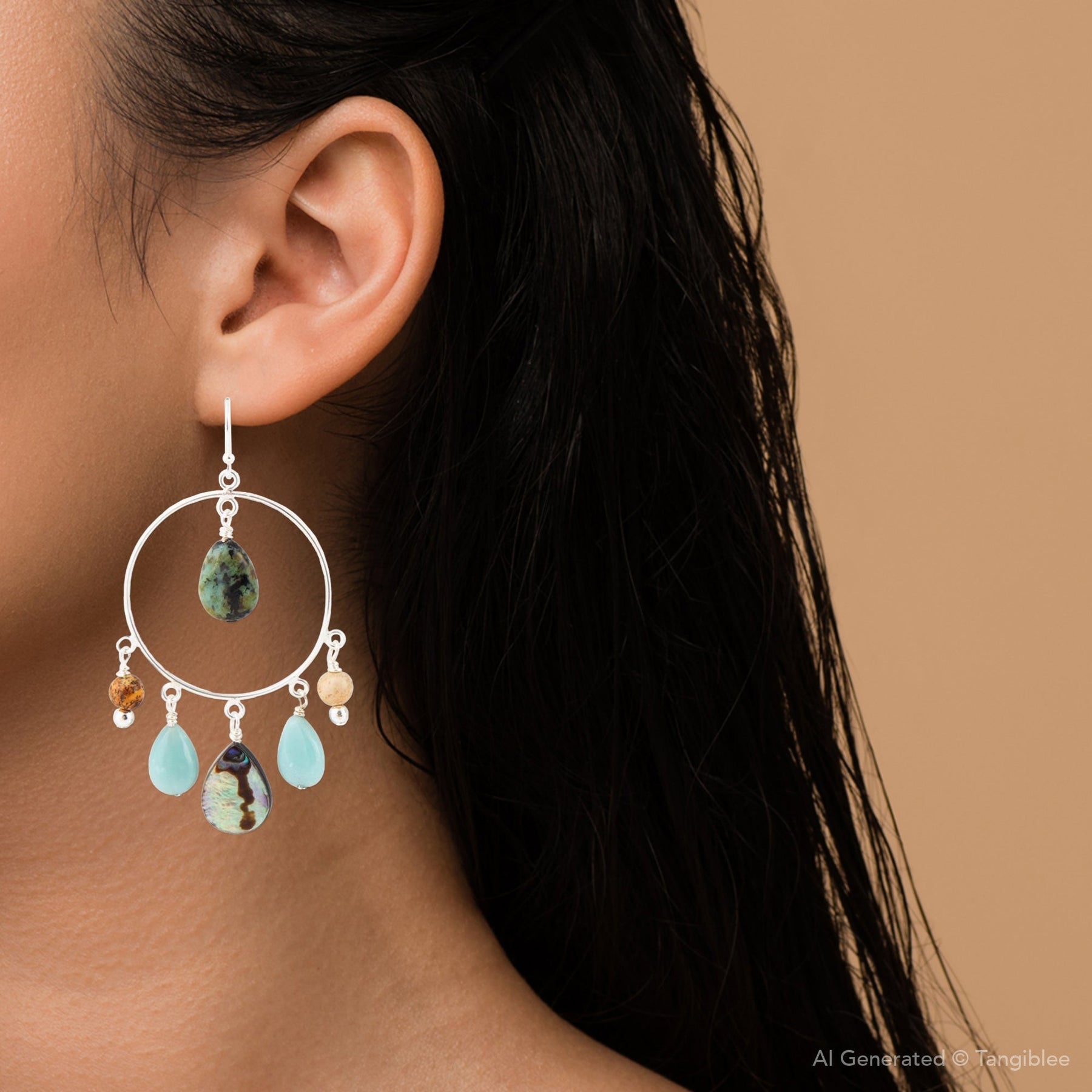 Ajo Abalone Sterling Silver Circle Earrings detail view by Barse Jewelry