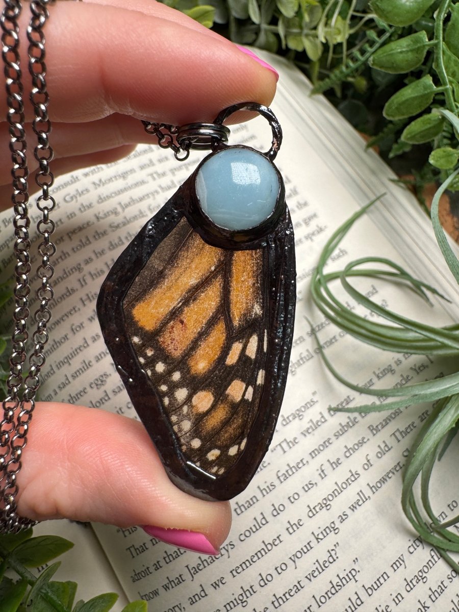 Amazonite and Butterfly Wing Necklace by Copper Ashes