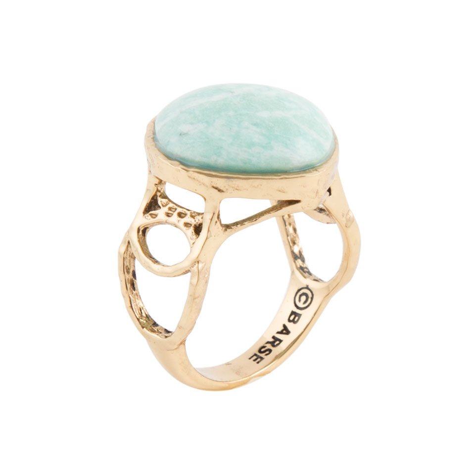 Blue Amazonite and Golden Bronze Circle Dance Ring by Barse Jewelry