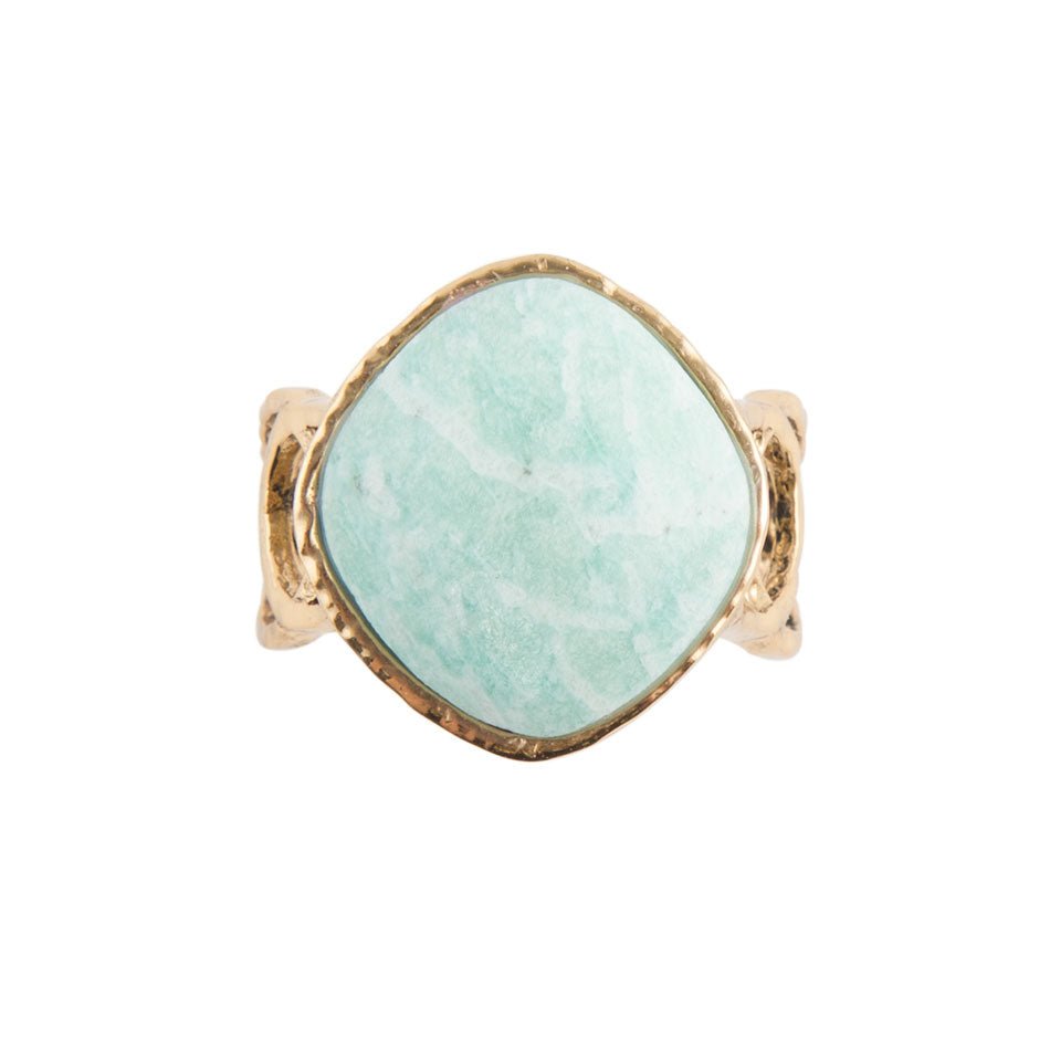 Blue Amazonite and Golden Bronze Circle Dance Ring detail view by Barse Jewelry