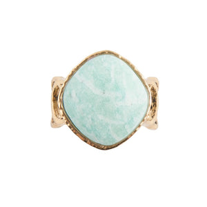 Blue Amazonite and Golden Bronze Circle Dance Ring detail view by Barse Jewelry