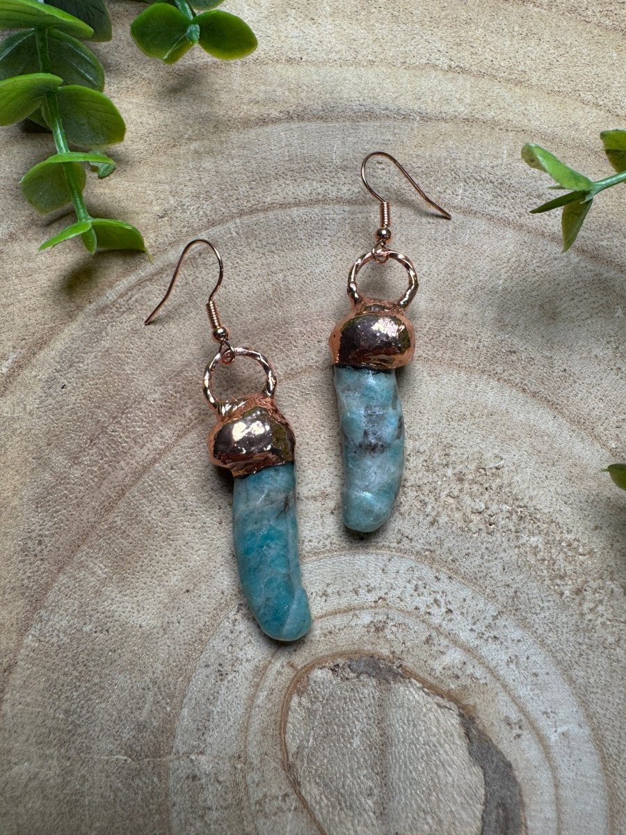 Amazonite Penis Earrings detail view by Copper Ashes