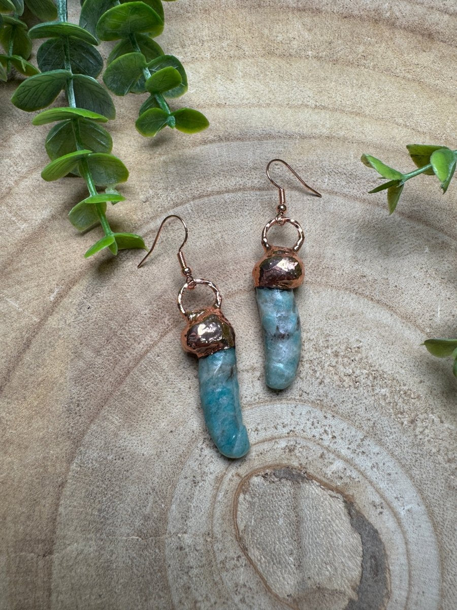 Amazonite Penis Earrings detail view by Copper Ashes