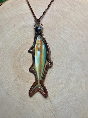Amberjack and Obsidian Necklace by Copper Ashes