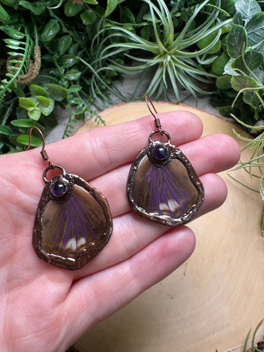Amethyst and Butterfly Wing Earrings by Copper Ashes