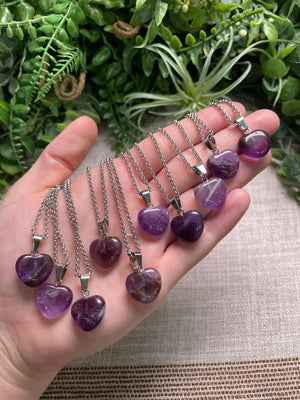 Amethyst Heart Necklace detail view by Copper Ashes