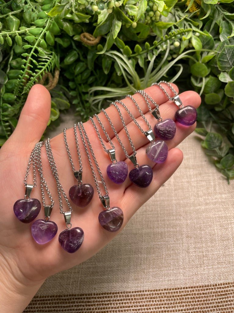 Amethyst Heart Necklace detail view by Copper Ashes