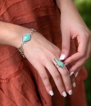 Anemone Blue Turquoise and Sterling Silver Statement Ring detail view by Barse Jewelry