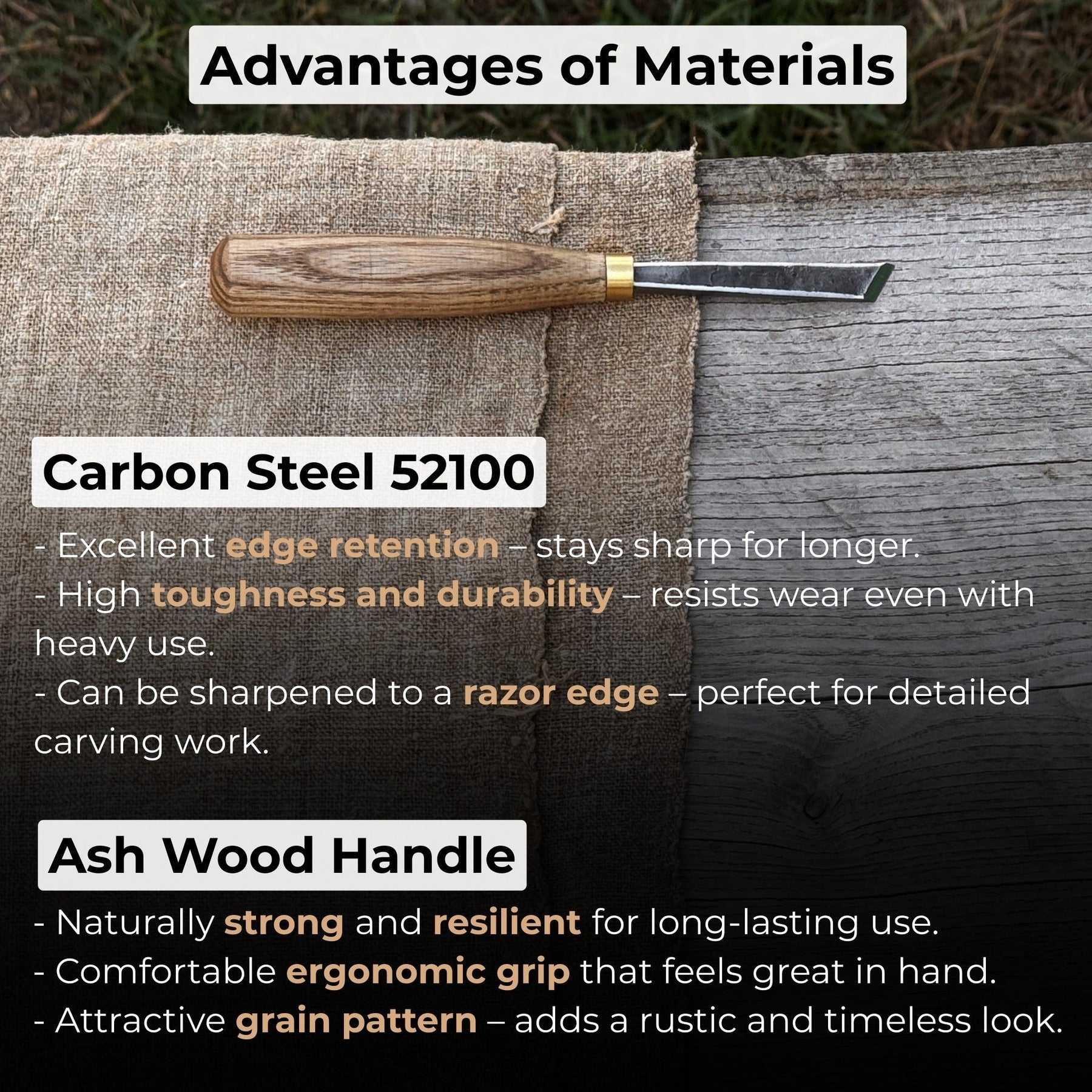 Angled Bevel Carving Chisel – 10 mm (0.39 inches) detail view by Sharky Forged Steel Tools