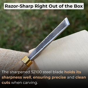 Angled Bevel Carving Chisel – 10 mm (0.39 inches) detail view by Sharky Forged Steel Tools