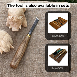 Angled Bevel Carving Chisel – 10 mm (0.39 inches) detail view by Sharky Forged Steel Tools