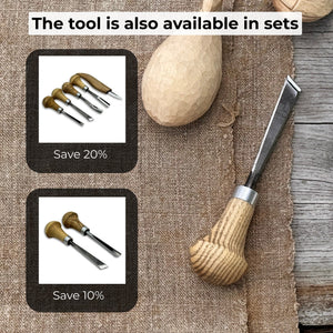 Angled Bevel Carving Chisel with Palm Handle – 10 mm (0.39 inches) detail view by Sharky Forged Steel Tools