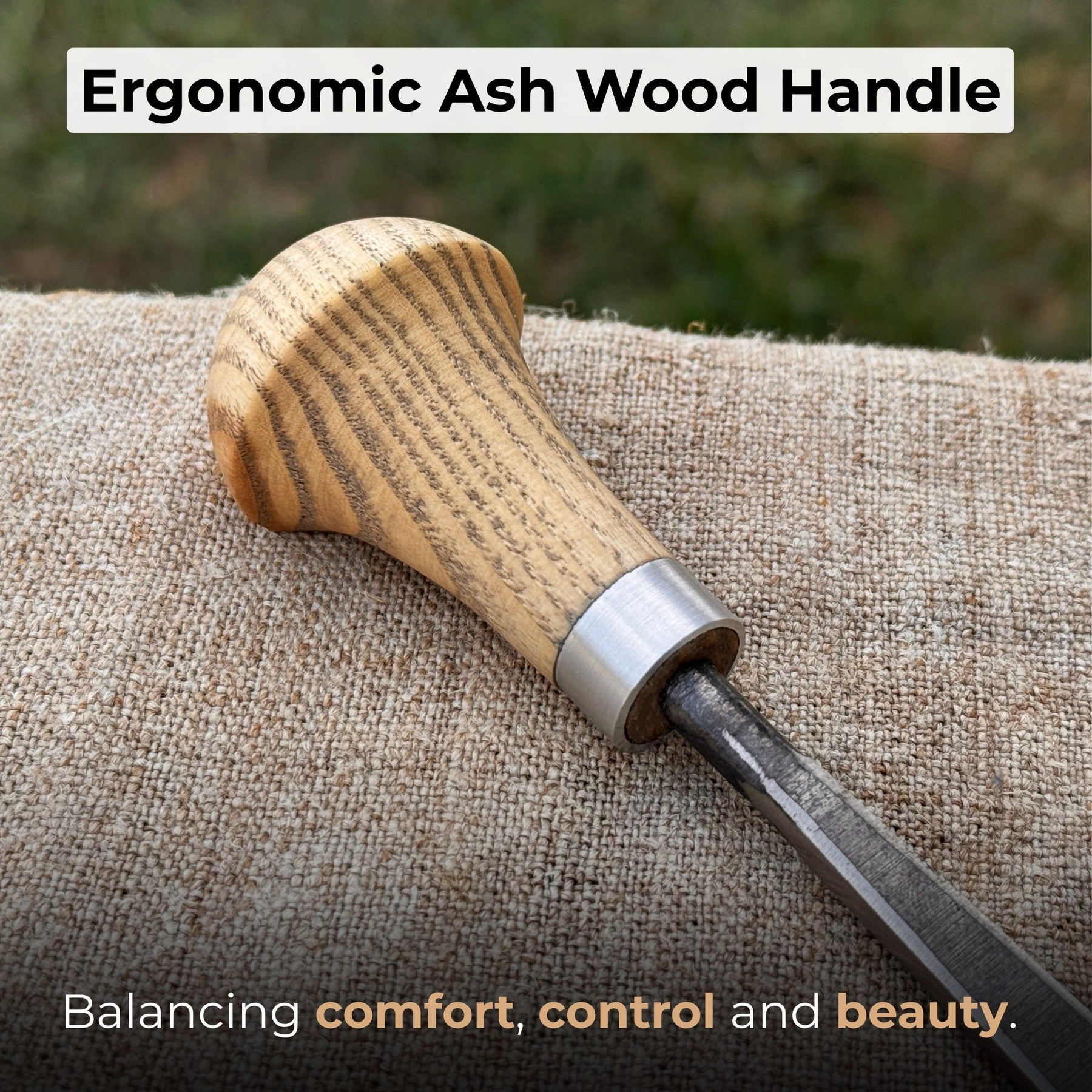 Angled Bevel Carving Chisel with Palm Handle – 10 mm (0.39 inches) detail view by Sharky Forged Steel Tools