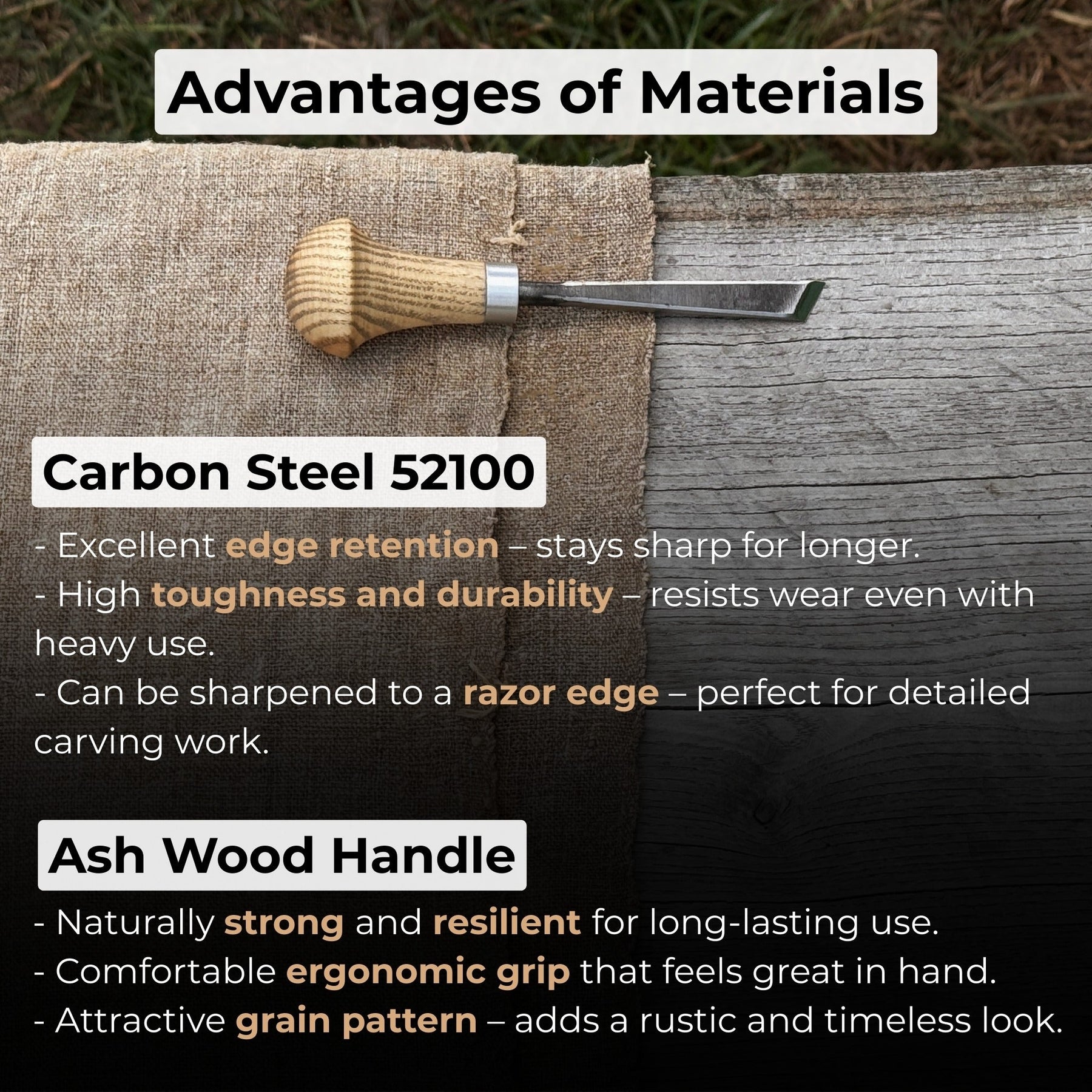 Angled Bevel Carving Chisel with Palm Handle – 10 mm (0.39 inches) detail view by Sharky Forged Steel Tools