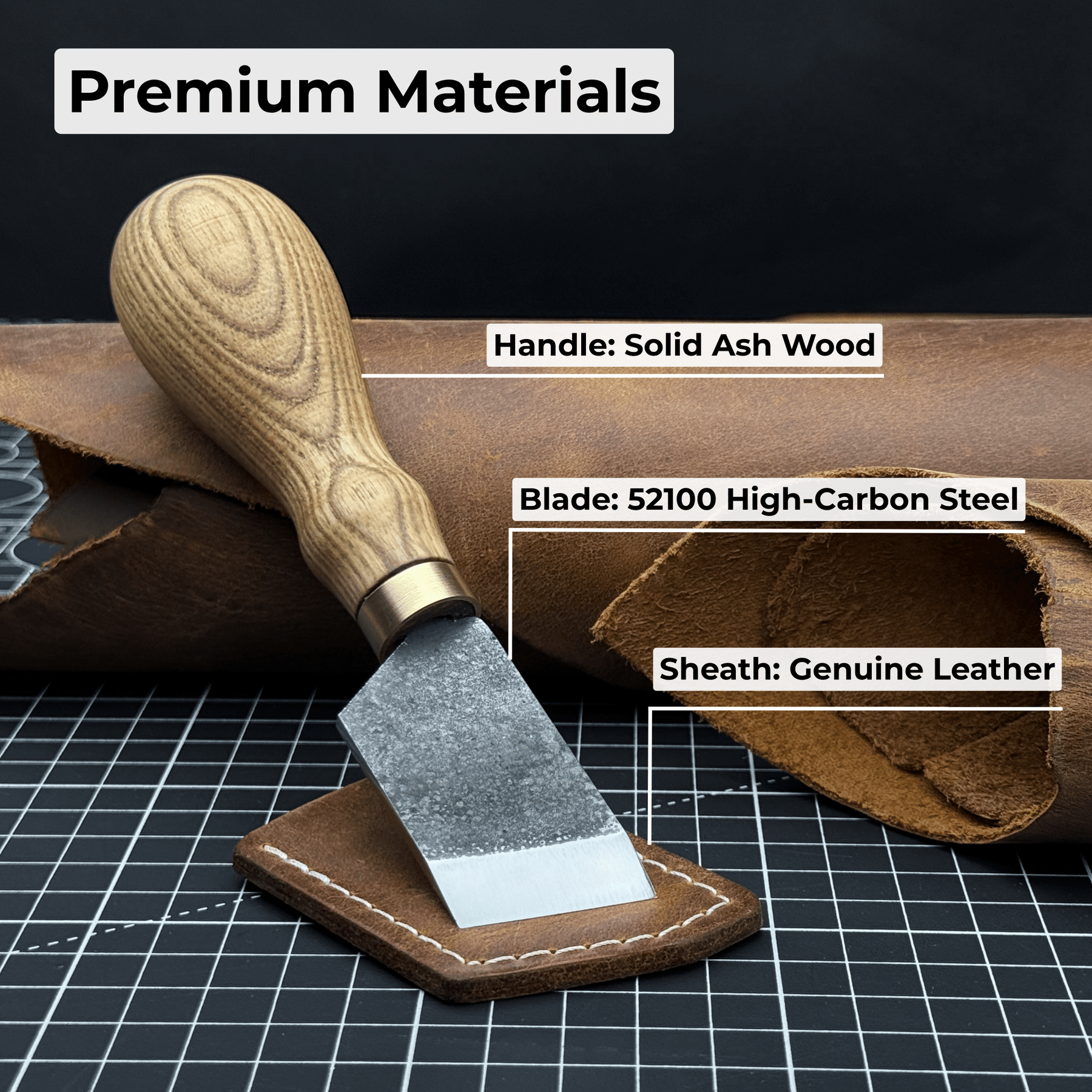 Angled Leather Skiving Knife, 3 cm (1.18 inches) detail view by Sharky Forged Steel Tools