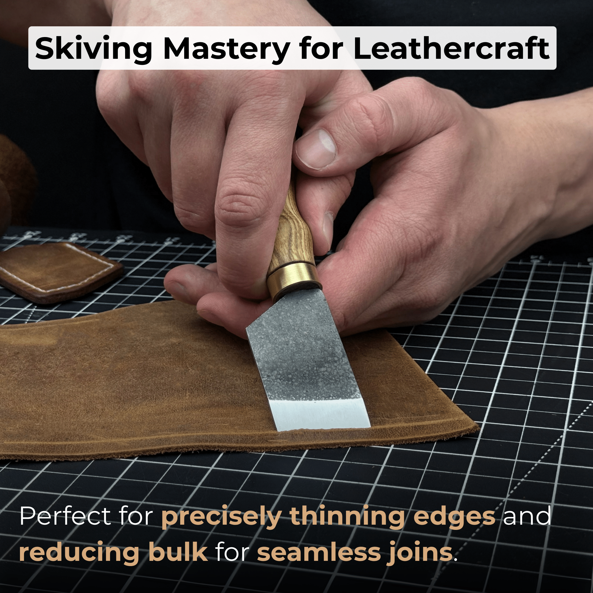 Angled Leather Skiving Knife, 3 cm (1.18 inches) detail view by Sharky Forged Steel Tools