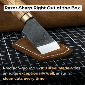 Angled Leather Skiving Knife, 3 cm (1.18 inches) detail view by Sharky Forged Steel Tools
